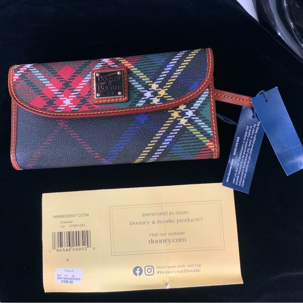 Dooney & Bourke Windsor Charcoal Tartan Print Continental Clutch Wallet New $168